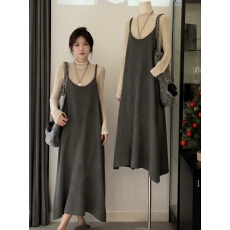 批发韩国毛衣早秋新款时尚百搭慵懒休闲<b class='q'>宽松</b>外穿吊带背心长裙针织衫