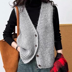 批发2026春季新款复古叠穿针织马甲纽扣开衫女外搭无袖毛衣背心坎肩