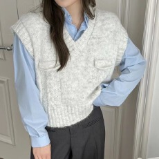 批发2025春季新款宽松V领针织衫马甲背心女洋气减龄叠穿百搭无袖毛衣