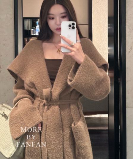 26 이른 가을 새로운 느긋한 천 골드 느슨함 센스 모방 fall 털 큰 머리카락 외투 따뜻한 플러시 센스 빅 칼라 벨트 오픈 가디건