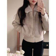 韩国2026春新时尚保暖大翻领拉链仿狐狸毛仿皮草毛衣外套