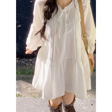 批发韩国2026春新盐系清纯风系带康康褶白色连衣裙衬衫