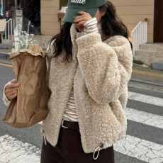 批发韩系绵羊毛小立领羊羔毛仿皮草外套女短款2026春新休闲皮毛一体