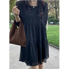 批发2026春新品<b class='q'>韩国</b>ins风甜美雪纺大摆灯笼袖连衣裙短裙