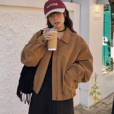 批发韩国chic<b class='q'>春</b>季新款复古小众宽松休闲口袋长袖麂皮绒棒球服夹克外套