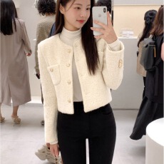 批发<b class='q'>韩国</b>春季女装圆领长袖小香风毛呢短外套女百搭上衣西服