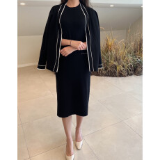 批发<b class='q'>韩国</b>chic优雅气质小香风拼色<b class='q'>连衣裙</b>针织开衫外套两件套装