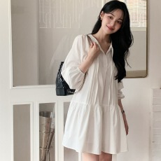 批发韩国2026春新盐系清纯风系带康康褶白色<b class='q'>连衣裙</b>衬衫