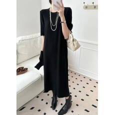 批发实拍 慵懒风简约竖纹直筒女早春季新款宽松百搭针织短袖<b class='q'>连衣裙</b>