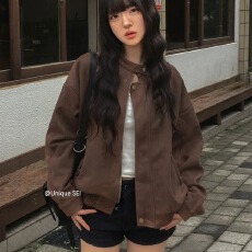 批发2026春新韩系<b class='q'>街头</b>感复古麂皮绒拉链机车休闲百搭夹克短外套女