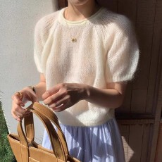 批发咖色泡泡袖马海毛短袖毛衣女<b class='q'>春秋</b>慵懒风软糯针织衫短款美拉德上衣