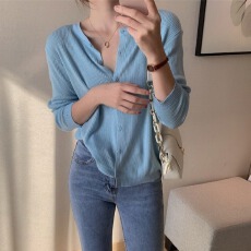 批发时尚百搭薄款超细<b class='q'>羊绒</b>针织<b class='q'>开衫</b>女春秋宽松打底羊毛外套短款毛衣