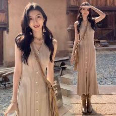 批发气质V领<b class='q'>无袖</b><b class='q'>连衣裙</b>女夏季软糯天丝修身收腰长款背心包臀裙