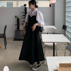 批发<b class='q'>韩国</b>chic法式polo领单排扣修身显瘦长款 收腰拼色连衣裙女长袖