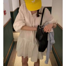 批发韩国2026春新盐系清纯风系带康康褶白色<b class='q'>连衣裙</b><b class='q'>衬衫</b>