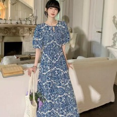 批发实拍 原创设计 波西米亚风休闲宽松长款棉麻连衣裙收腰显瘦