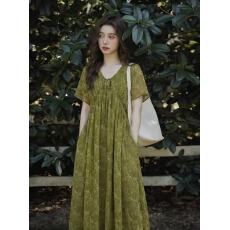 批发实拍 波西米亚风中袖遮手臂高腰遮肉雪纺<b class='q'>连衣</b>裙<b class='q'>长裙</b>