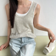 批发韩国东大门夏季<b class='q'>设计</b>感叠穿吊带镂空针织背心马甲上衣女