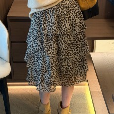 批发欧洲站2026春季新款欧货时尚<b class='q'>百搭</b>豹纹印花显瘦雪纺蛋糕裙波点裙