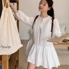 批发韩国2026春新盐系清纯风系带康康褶白色<b class='q'>连衣裙</b>衬衫