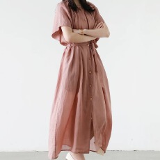 批发法式复古衬衫<b class='q'>连衣裙</b>休闲韩系圆领宽松直筒<b class='q'>连衣裙</b>长裙两件套