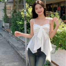批发韩式小清新蝴蝶结系带不规则吊带背心