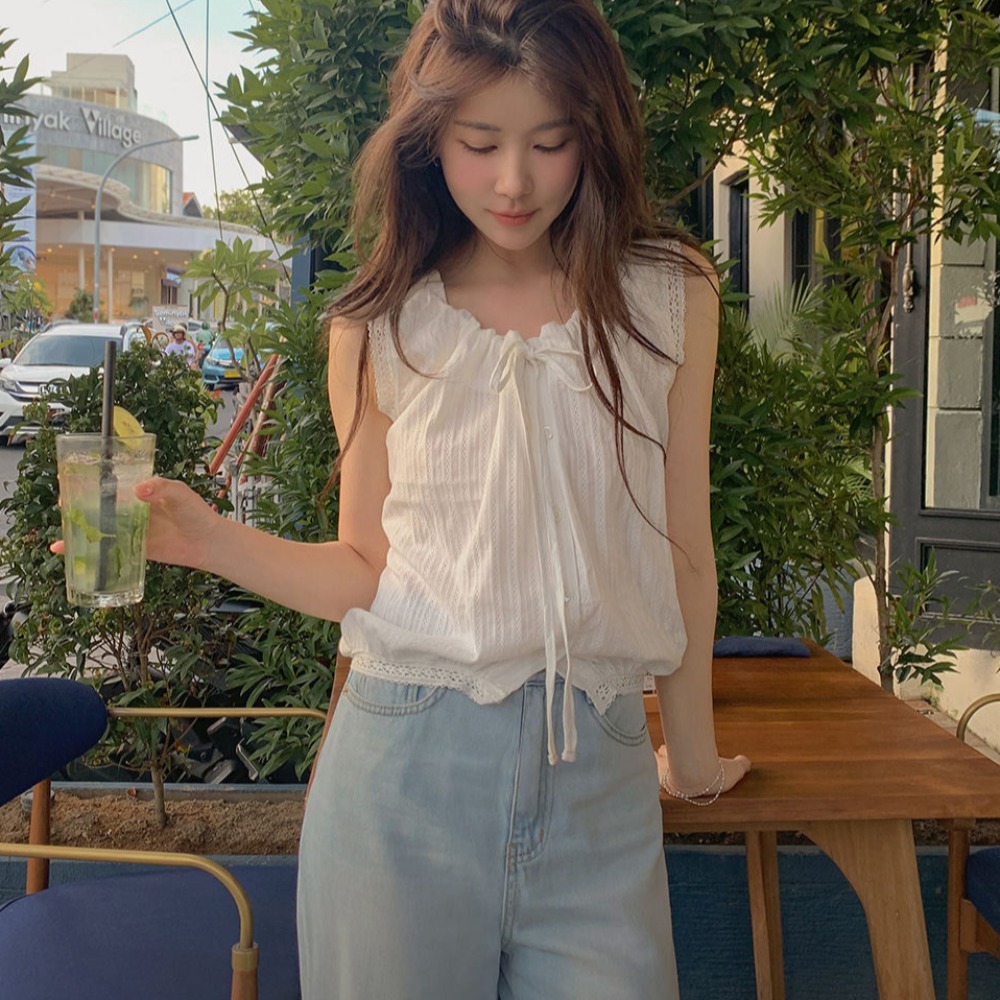 한국 동대문 2026 여름 새로운 프랑스식 낭만주의 민소매 멜빵 패치워크 레이스 레이스 Chic 맨위 트렌디