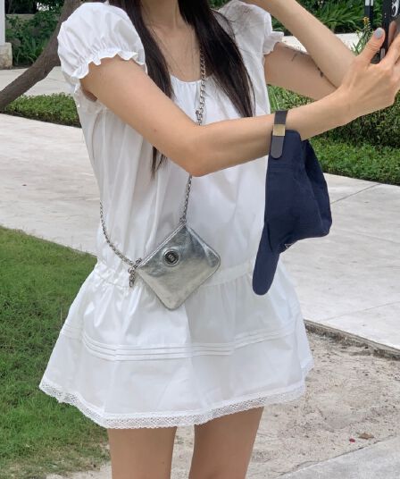 한국 스타일 슬림해 보이는 다용도 바람 허리 펌프 로프 버블 반팔 소녀 인형 드레스 미니 스커트