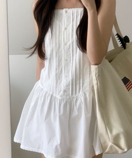 2026 년 한 부서 작은 청신 귀여운 다용도 달콤함 슬립 다용도 플리츠 드레스