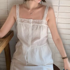 批发2026<b class='q'>春</b>新款气质温柔莱赛尔亚麻蕾丝边叠穿吊带上衣