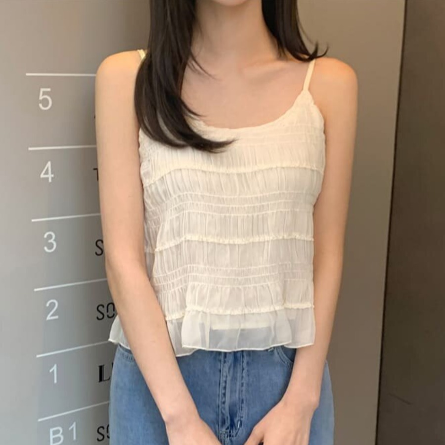 한국 단색 품격 부드러운 Pleat 측면 청 ~을 통해 센스 질감 주름 다용도 슬림해 보이는 캐미솔