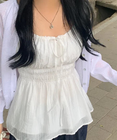 한국 chic 여름 민소매 시폰 셔츠 여성 펌프 로프 동점 벨트 측면 칼라 몸매 가꾸기 슬림해 보이는 슬립 캐주얼 섹시함 맨위