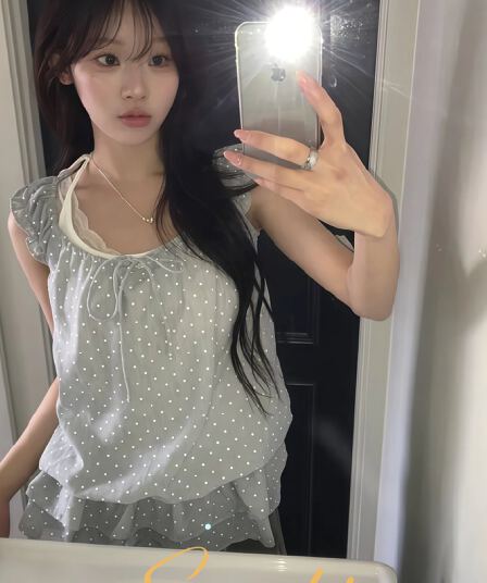 한 부서 소녀 바람 도트 무늬 행침 목 프릴 캐미솔 디자인 센스 달콤함 맨위