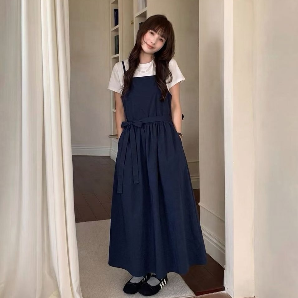 반팔 티셔츠 화이트 슬립 드레스 드레스 세트 드레스 여성 청 순수한 시스템 느슨함 센스 전체 집합 투피스 세트