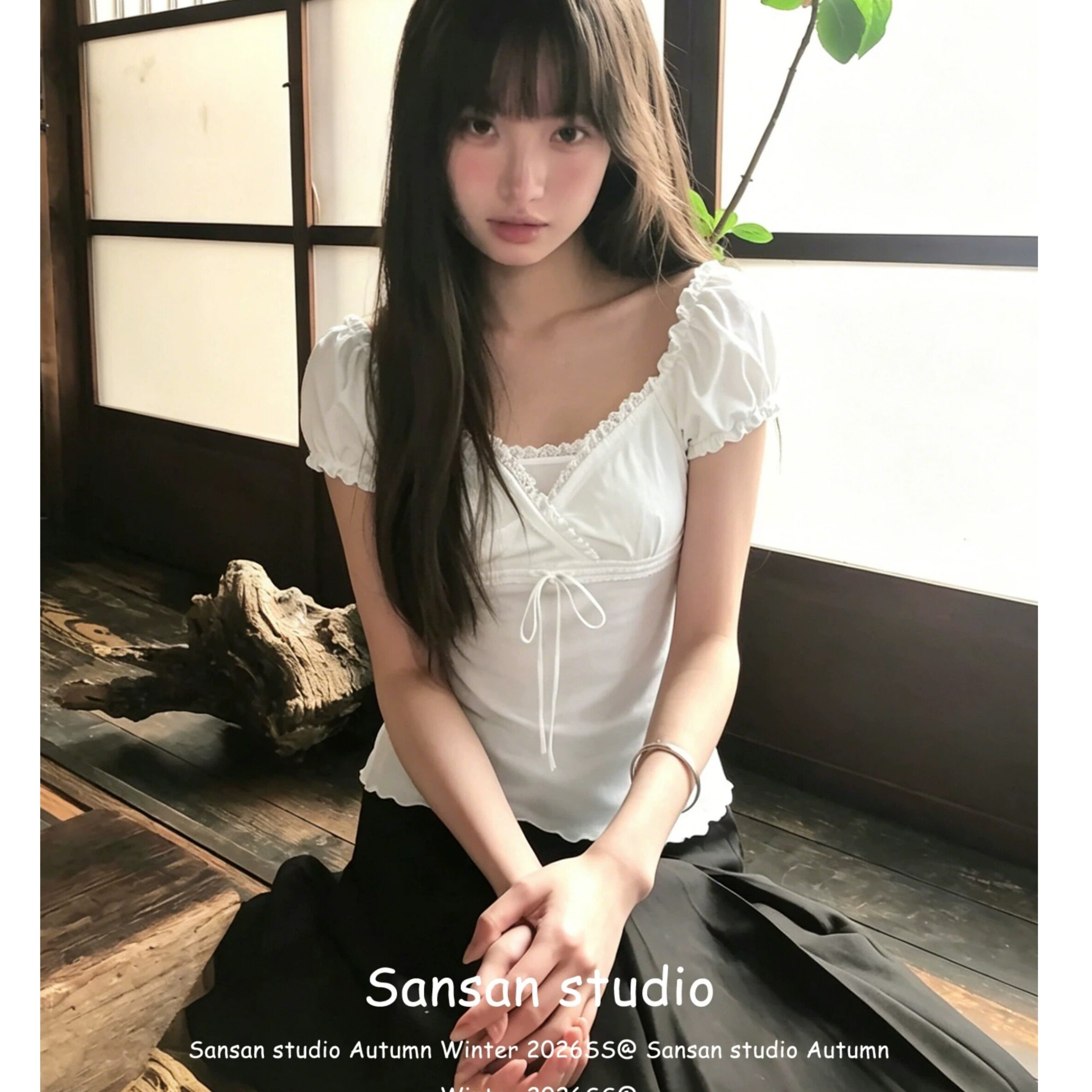 한 부서 페이크 레이어드 광장 칼라 반팔 여성 여름 착용 가져 가라. 레이스 레이스 거품 소매 티셔츠 슬림해 보이는 학원 스타일 맨위