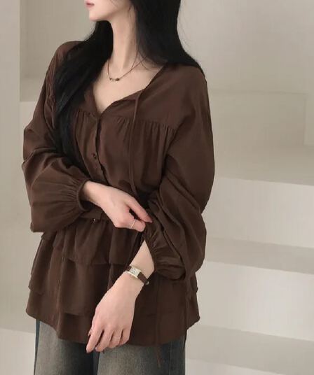 2026 새로운 중간 길이 셔츠 여성 드레스 한국 chic 패션 허리 수축 슬림해 보이는 긴팔 A라인 스커트