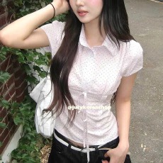 批发韩国小众少女收腰百搭日常绑带显瘦波点短袖<b class='q'>衬衫</b>