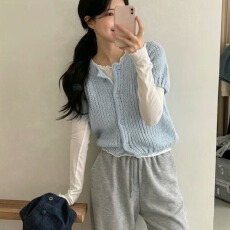 编织开衫外上衣女韩国圆领单排扣修身显瘦甜美糖果色毛衣外套