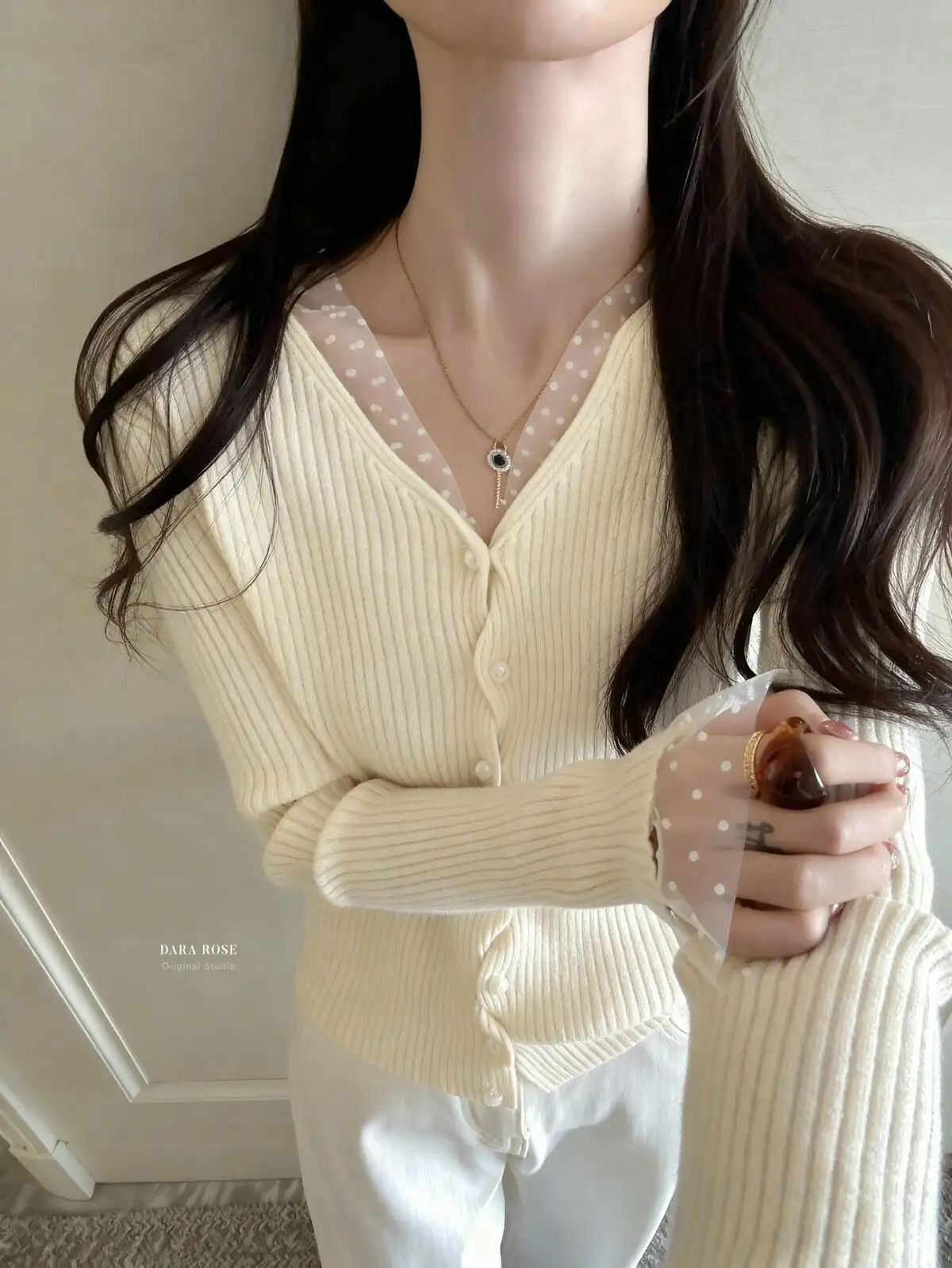 레이스 V넥 가디건 상세 이미지 11