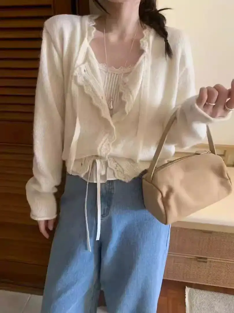 레이스 디테일 루즈핏 가디건 상세 이미지 5
