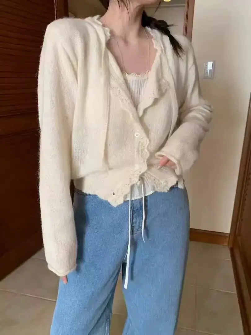 레이스 디테일 루즈핏 가디건 상세 이미지 6