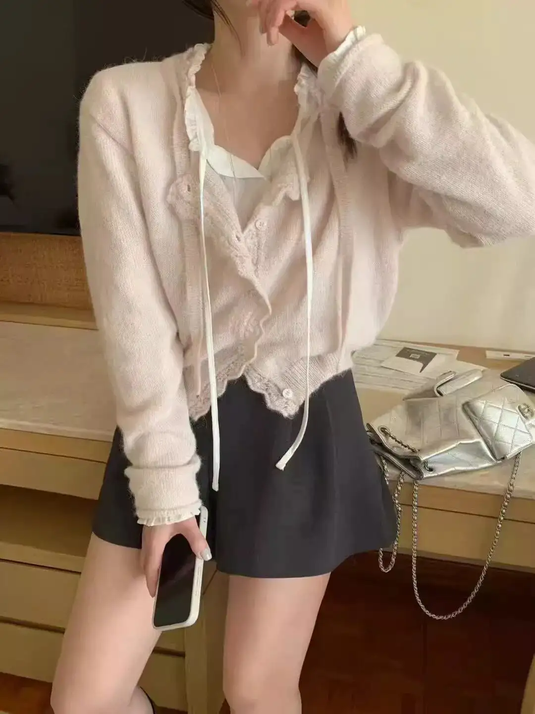 레이스 디테일 루즈핏 가디건 상세 이미지 8