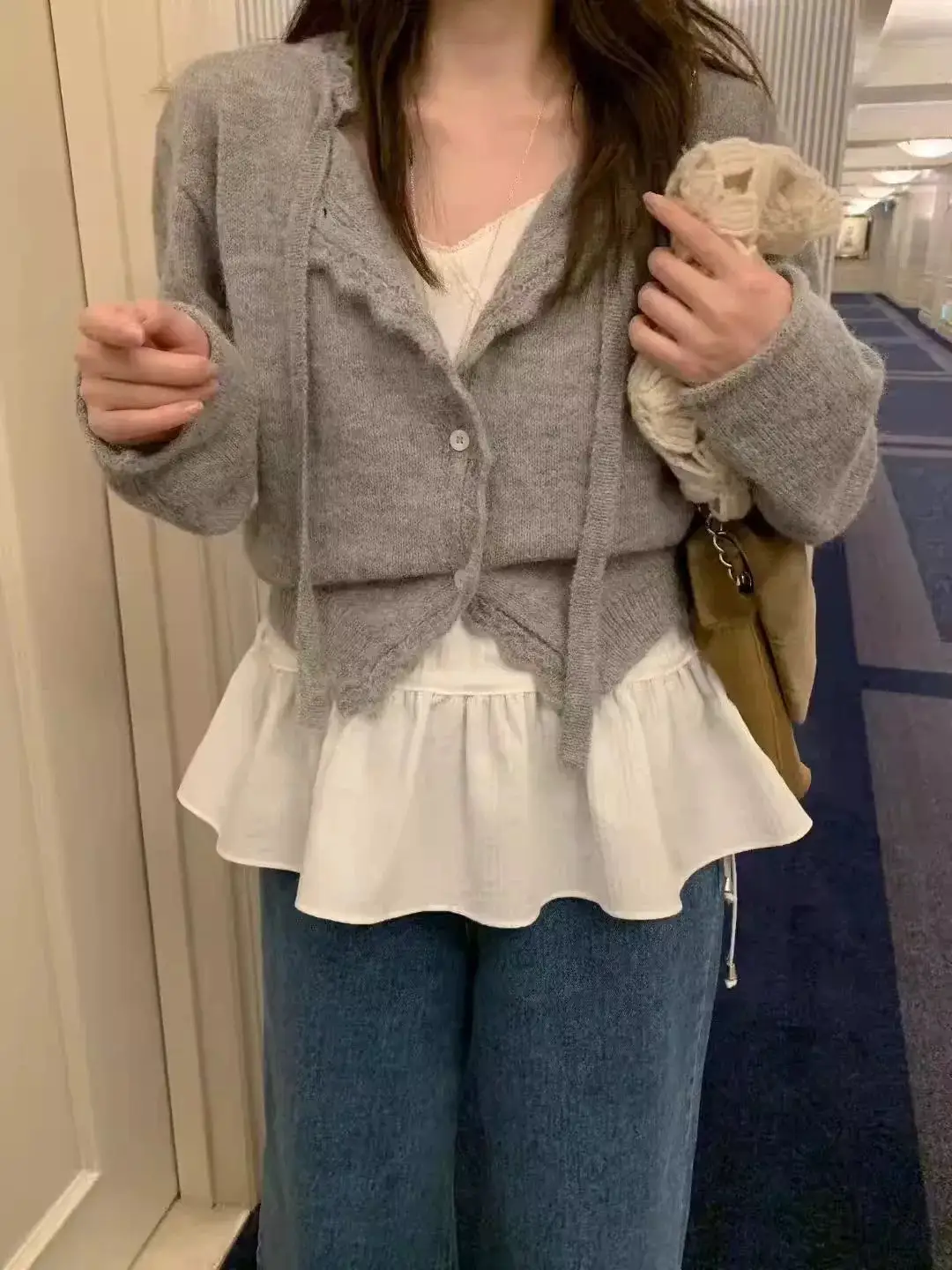 레이스 디테일 루즈핏 가디건 상세 이미지 12