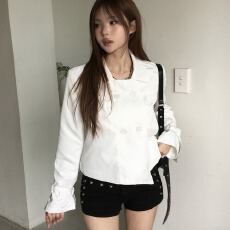 批发韩系春季<b class='q'>新款</b>设计感翻领双排扣短款外套风衣休闲百搭<b class='q'>夹克</b>上衣女