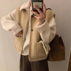 批发秋<b class='q'>冬</b>韩版复古时尚羊羔毛翻领加厚马夹背心女外穿保暖外套