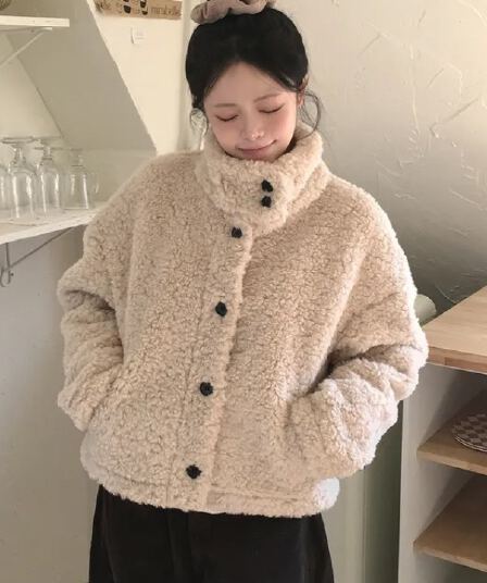 한국 chic 가을 겨울 스탠드 칼라 품격 학원 스타일 작은 키 연령 감소 쇼트 스타일 양털 두꺼운 짧은 여성 코트