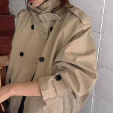 批发韩国chic短款小个子风衣女2026春季英伦风立领皮扣双排扣<b class='q'>大衣</b><b class='q'>外套</b>