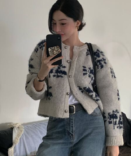 겨울 레트로 자카드 스웨터 코트 여성 짧은 디자인 센스 니트 오픈 가디건 한국 chic 연령 감소 다용도 맨위