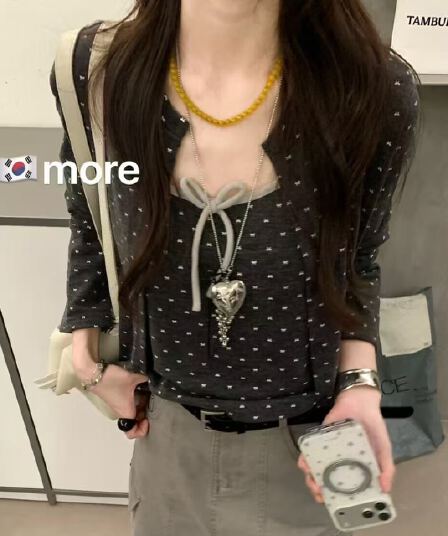 한 부서 달콤함 연령 감소 회색 깨진 느낌 긴팔 오픈 가디건 여성 가을 나비 넥타이 캐미솔 투피스 세트