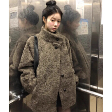 批发<b class='q'>秋</b>冬新款2026韩国女装时尚立领单排扣仿羊羔毛休闲宽松中长外套